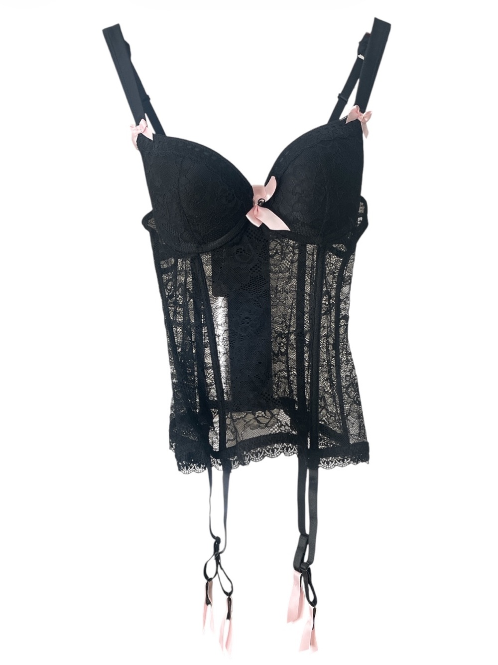 Lovehoney Seduce Me Lace Push Up Basque Black Size M NWT Missing Thong